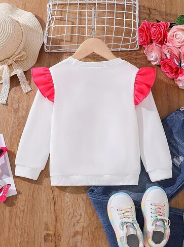 Girls Long Sleeve Butterfly Print T-Shirt Ruffle Shoulders Cute Graphic Tee in Saudi Arabia