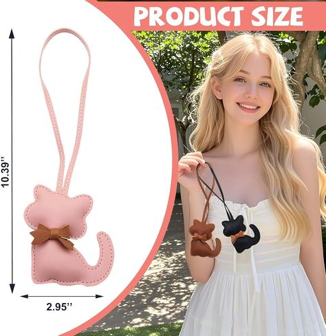 Cat-Shaped Bag Charms Keychains - Set of 2, PU Leather, Cartoon Kitten Designs, Stylish Women's Accessories in Saudi Arabia