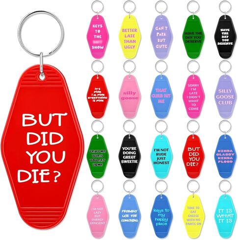 Tondiamo 20 Pcs Funny Motel Keychain Novelty Hotel Keychains Bulk Vintage Retro Fun Gift Plastic Acrylic Key Chains with Ring for Adults Women Men in Saudi Arabia