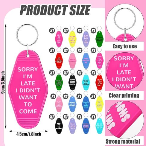 Tondiamo 20 Pcs Funny Motel Keychain Novelty Hotel Keychains Bulk Vintage Retro Fun Gift Plastic Acrylic Key Chains with Ring for Adults Women Men in Saudi Arabia