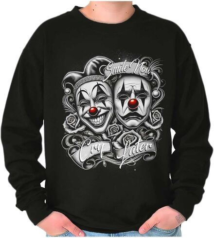 Brisco Brands Smile Now Cry Later Clown Masks Sweatshirt for Men or Women in Saudi Arabia