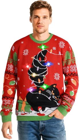 SOMSOC LED Light Up Ugly Christmas Sweater for Women Men, Xmas Jumpers Funny Knitted Sweaters with Light Bulbs in Saudi Arabia