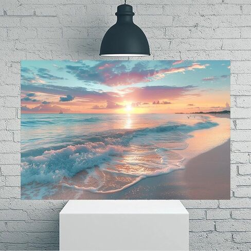 Sunset Beach Waves Gently Rolling Vintage Rustic Canvas Wall Art - 12x18in Unframed Poster- Home & Office Decor for Living Room, Bedroom, Kitchen & Cafe in Saudi Arabia