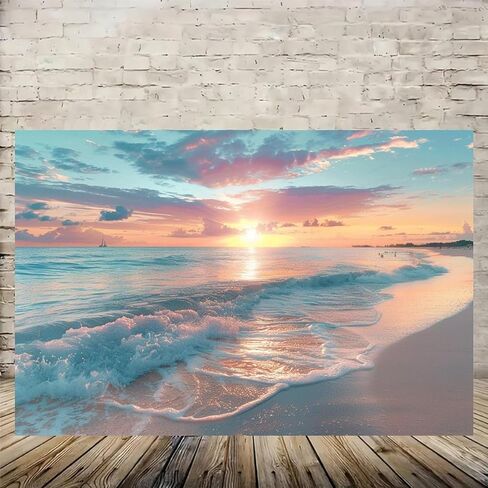 Sunset Beach Waves Gently Rolling Vintage Rustic Canvas Wall Art - 12x18in Unframed Poster- Home & Office Decor for Living Room, Bedroom, Kitchen & Cafe in Saudi Arabia