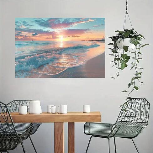 Sunset Beach Waves Gently Rolling Vintage Rustic Canvas Wall Art - 12x18in Unframed Poster- Home & Office Decor for Living Room, Bedroom, Kitchen & Cafe in Saudi Arabia