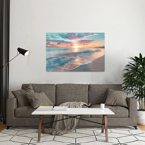 Sunset Beach Waves Gently Rolling Vintage Rustic Canvas Wall Art - 12x18in Unframed Poster- Home & Office Decor for Living Room, Bedroom, Kitchen & Cafe in Saudi Arabia