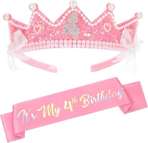 Birthday Girl Sash and Crown, Birthday Girl Headband Glitter Rhinestone Princess Party Decorations for Girls Outfit in Saudi Arabia