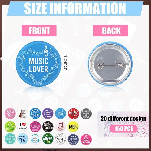 Tondiamo 160 Pcs Christmas Funny Music Pins Round Metal Badge Brooch Music Lovers Themed Pins for Backpacks and Band Themed Party Decorations in Saudi Arabia