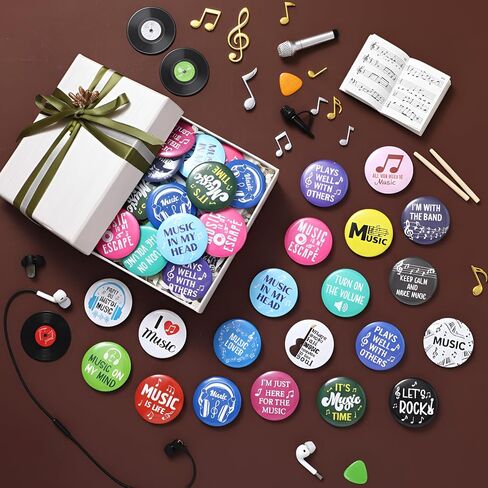 Tondiamo 160 Pcs Christmas Funny Music Pins Round Metal Badge Brooch Music Lovers Themed Pins for Backpacks and Band Themed Party Decorations in Saudi Arabia