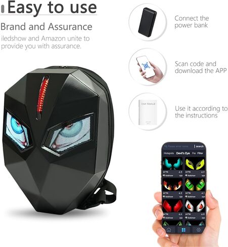 حقيبة ظهر للدراجات النارية للرجال، حقيبة ظهر LED مع شاشة ملونة كاملة قابلة للبرمجة بنفسك، حقيبة ظهر صلبة ذات سعة كبيرة مضادة للماء وحقيبة كمبيوتر محمول in Saudi Arabia