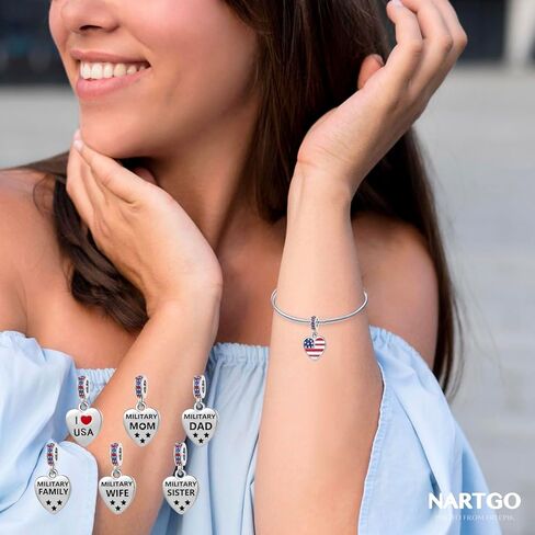 NARTGO الأسرة العسكرية أمي أبي زوجة أخت سحر أنا أحب الولايات المتحدة الأمريكية العلم الأمريكي حبة متوافق مع أساور باندورا سحر in Kuwait