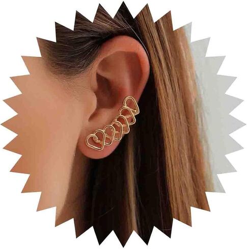 Boho Heart Ear Climber Earring Hollow Heart Ear Cuff Earring Heart Geometric Ear Crawler Earring Gold Heart Wrap Cuff Earring Jewelry for Women in Saudi Arabia