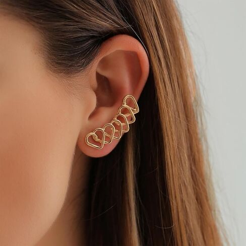 Boho Heart Ear Climber Earring Hollow Heart Ear Cuff Earring Heart Geometric Ear Crawler Earring Gold Heart Wrap Cuff Earring Jewelry for Women in Saudi Arabia