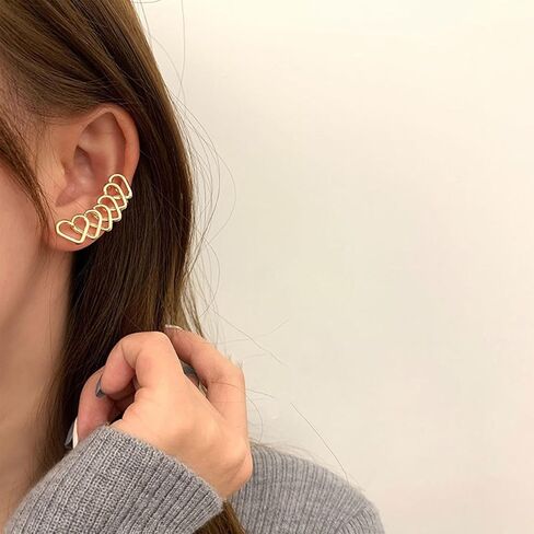 Boho Heart Ear Climber Earring Hollow Heart Ear Cuff Earring Heart Geometric Ear Crawler Earring Gold Heart Wrap Cuff Earring Jewelry for Women in Saudi Arabia