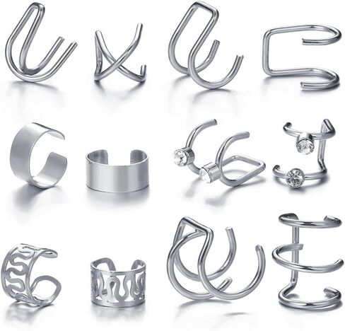 12pcs Ear Cuffs Earrings Set for Women Non-Piercing Dainty Helix Cartilage Ear Clip On Wrap Earring Set Jewelry Gifts in Saudi Arabia