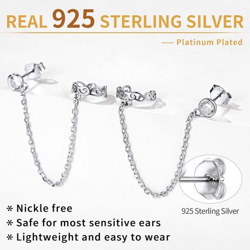ChicSilver Small Cubic Zirconia Stud Earrings - Celtic Knot Ear Cuff Earrings Chain Sterling Silver Hypoallergenic CZ Earrings Studs Crystal Wrap Earrings for Women Crawler Earrings in Saudi Arabia