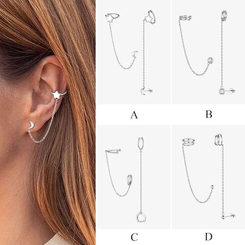 ChicSilver Small Cubic Zirconia Stud Earrings - Celtic Knot Ear Cuff Earrings Chain Sterling Silver Hypoallergenic CZ Earrings Studs Crystal Wrap Earrings for Women Crawler Earrings in Saudi Arabia
