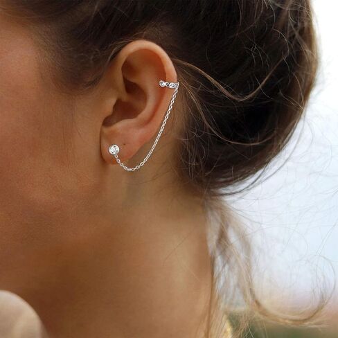 ChicSilver Small Cubic Zirconia Stud Earrings - Celtic Knot Ear Cuff Earrings Chain Sterling Silver Hypoallergenic CZ Earrings Studs Crystal Wrap Earrings for Women Crawler Earrings in Saudi Arabia