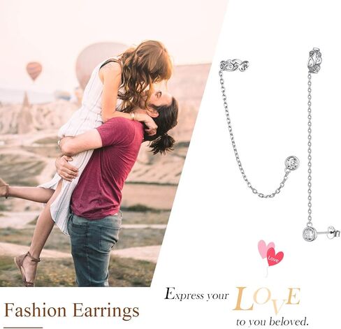 ChicSilver Small Cubic Zirconia Stud Earrings - Celtic Knot Ear Cuff Earrings Chain Sterling Silver Hypoallergenic CZ Earrings Studs Crystal Wrap Earrings for Women Crawler Earrings in Saudi Arabia