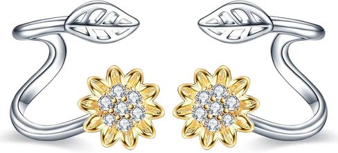 POPLYKE Sunflower Ear Climber 925 Sterling Silver Crawler Cuff Wraps Earrings Sunflower Jewelry Gifts for Women Hypoallergenic in Saudi Arabia
