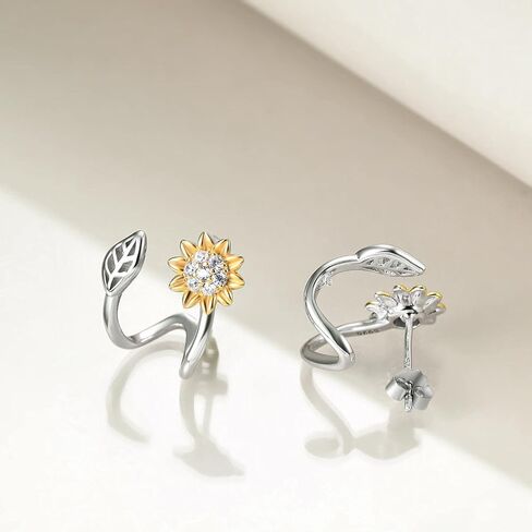 POPLYKE Sunflower Ear Climber 925 Sterling Silver Crawler Cuff Wraps Earrings Sunflower Jewelry Gifts for Women Hypoallergenic in Saudi Arabia
