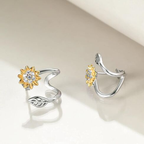 POPLYKE Sunflower Ear Climber 925 Sterling Silver Crawler Cuff Wraps Earrings Sunflower Jewelry Gifts for Women Hypoallergenic in Saudi Arabia