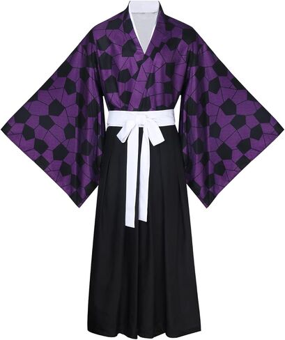 LINKOM Anime Demon Kokushibou Cosplay Costume Kimono Outfits Uniform Set for Men Halloween Party in Saudi Arabia