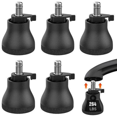 Bell Glides Replacement Office Chair Swivel Caster Wheels to Fixed Stationary Castors,with Separate Self Adhesive Felt Pads for Carpet,Desk Chair Feet Wheel Stopper, Black 5 Pcs (Bell Glides B) in Kuwait