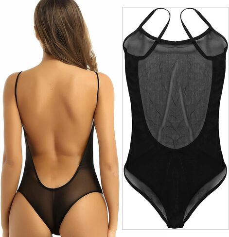BIGFOX Women's Sexy Shapewear Bodysuit, Spaghetti Straps U Back Mesh High Cut Bodycon Teddy Jumpsuit for Date, Club, Rave in Saudi Arabia