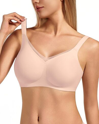 Women's Full Coverage Jelly Comfort Support Wireless Bra with Breathable V-Mesh, No Underwire Push Up Everyday Bralette in Saudi Arabia