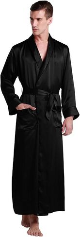 LilySilk Mens Silk Robe Bath Robes Luxury Contrast Full Length 100 Silk Male Long in Saudi Arabia