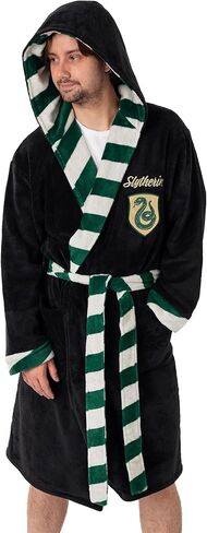 Harry Potter Slytherin Unisex Black Hooded Bathrobe | Cosy Fleece Loungewear for Home & Lounging | Long Sleeve Tie Closure in Saudi Arabia