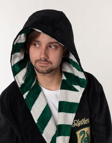 Harry Potter Slytherin Unisex Black Hooded Bathrobe | Cosy Fleece Loungewear for Home & Lounging | Long Sleeve Tie Closure in Saudi Arabia