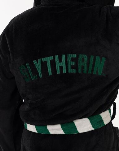 Harry Potter Slytherin Unisex Black Hooded Bathrobe | Cosy Fleece Loungewear for Home & Lounging | Long Sleeve Tie Closure in Saudi Arabia
