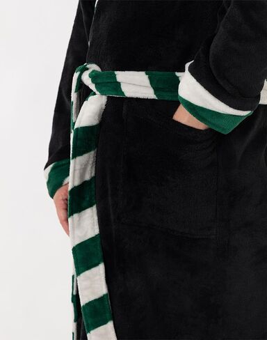 Harry Potter Slytherin Unisex Black Hooded Bathrobe | Cosy Fleece Loungewear for Home & Lounging | Long Sleeve Tie Closure in Saudi Arabia
