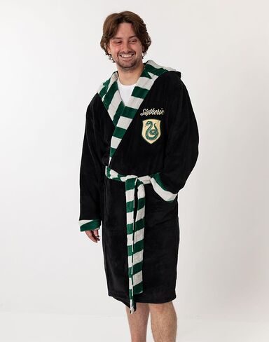 Harry Potter Slytherin Unisex Black Hooded Bathrobe | Cosy Fleece Loungewear for Home & Lounging | Long Sleeve Tie Closure in Saudi Arabia