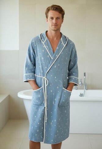 Luxury Turkish Cotton Adult Bath Robe, Lightweight Beach Spa Robe, 100% Organic Cotton, Side tie design, S/M, Machine Washable, Made in Turkey in Saudi Arabia