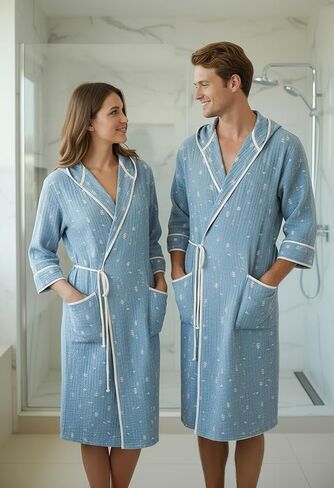Luxury Turkish Cotton Adult Bath Robe, Lightweight Beach Spa Robe, 100% Organic Cotton, Side tie design, S/M, Machine Washable, Made in Turkey in Saudi Arabia
