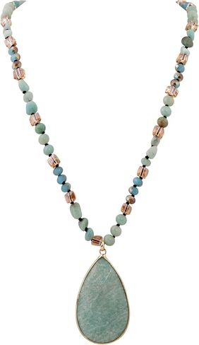MINACHI Handmade Agate Pebble Pendant with Crystal Beads, Random Stone Shape, Vintage Women's Jewelry in Saudi Arabia