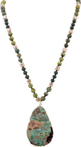 MINACHI Handmade Agate Pebble Pendant with Crystal Beads, Random Stone Shape, Vintage Women's Jewelry in Saudi Arabia