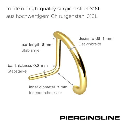 حلقة الأنف PIERCINGLINE 20G من الفولاذ الجراحي 316L مجوهرات ثقب الأنف | حلقة أنف على شكل حرف L في بصريات دائرية | ترصيع الأنف للنساء والرجال in Kuwait