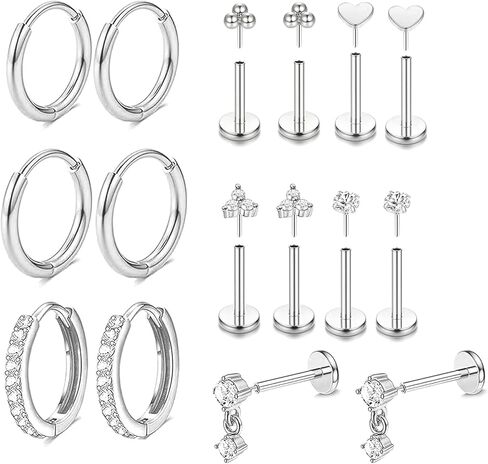 TIANCI FBYJS Gold Plated Push in Stud Earrings, 316L Surgical Steel Flat Back Earrings Threadless Tragus Helix Cartilage Conch Nose Piercing Jewelry Hypoallergenic Ear Piercing for Women 20G in Saudi Arabia