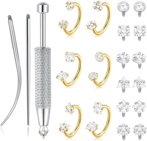 Horseshoe Nose Rings Studs Half Hoop Earrings 18G 20G Internally Threaded Nose Hoop for Women Men Double CZ Septum Daith Tragus Earring Helix Labret Lip Piercing Jewelry Silver Gold Plated 8mm in Saudi Arabia