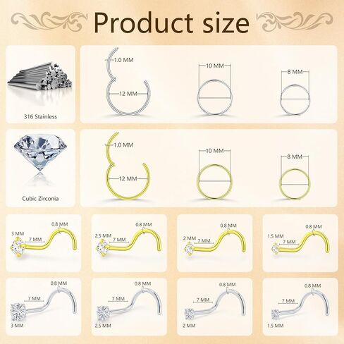 20G/18G Gold/Silver 316L Surgical Stainless Steel Nose Rings Hoop and Nose Studs Sets for Women Hypoallergenic Hinged Clicker Segment Nose Rings Hoop Helix Cartilage Body Piercing Jewelry in Saudi Arabia