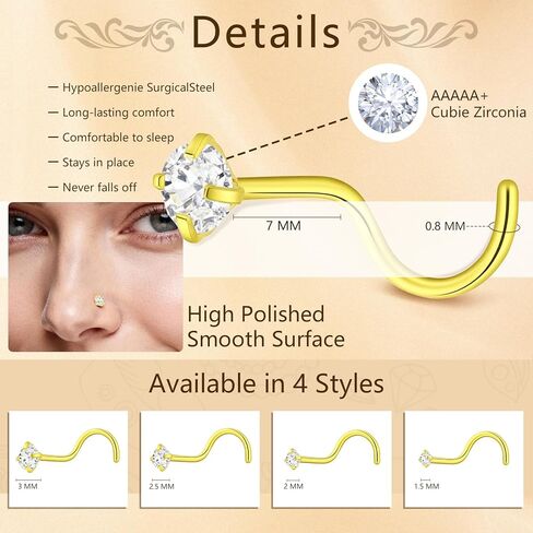 20G/18G Gold/Silver 316L Surgical Stainless Steel Nose Rings Hoop and Nose Studs Sets for Women Hypoallergenic Hinged Clicker Segment Nose Rings Hoop Helix Cartilage Body Piercing Jewelry in Saudi Arabia