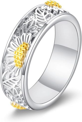 POPLYKE Sterling Silver Filigree Sunflower Daisy Band Rings for Women You Are My Sunshine Flower Ring Jewelry Gift in Saudi Arabia