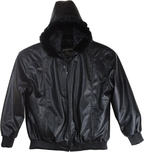 REED® Men's Detachable Hooded Faux Fur Leather Bomber Jacket with Baseball Style Collar in Saudi Arabia