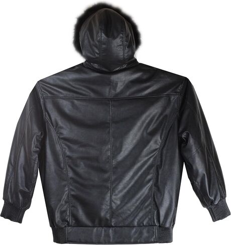 REED® Men's Detachable Hooded Faux Fur Leather Bomber Jacket with Baseball Style Collar in Saudi Arabia