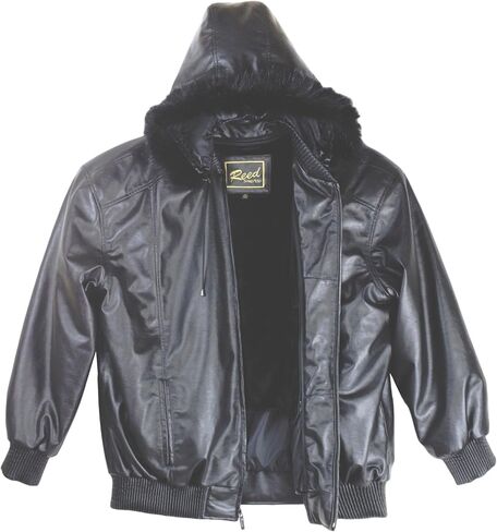 REED® Men's Detachable Hooded Faux Fur Leather Bomber Jacket with Baseball Style Collar in Saudi Arabia