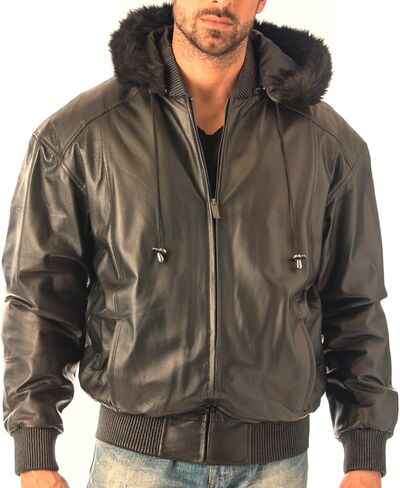 REED® Men's Detachable Hooded Faux Fur Leather Bomber Jacket with Baseball Style Collar in Saudi Arabia